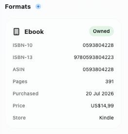 Book format details for an owned ebook