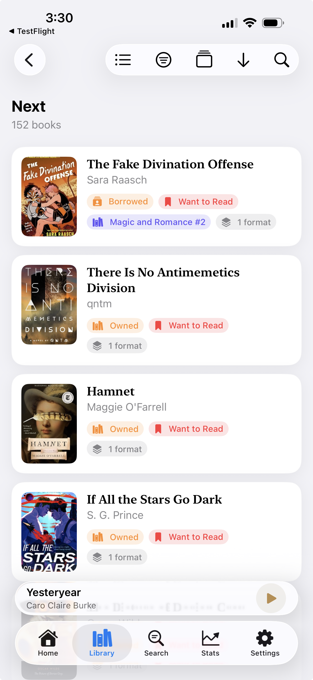 The Next reading list displayed in BookVault on iPhone